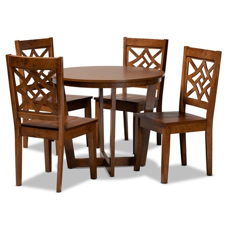 Baxton Studio Brava Modern and Contemporary Walnut Brown Finished Wood 5-Piece Dining Set 179-11388-10897-Zoro